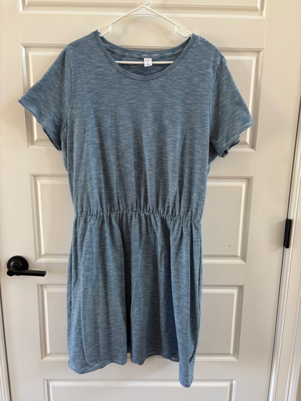 Old Navy Blue & White Striped Fit & Flare Dress XL | Short Sleeve Cotton Casual